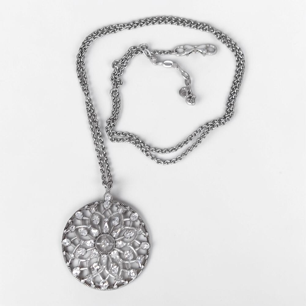 Brighton One Love Circle Convertible Necklace Silver Plated Filigree 18-38 Inch